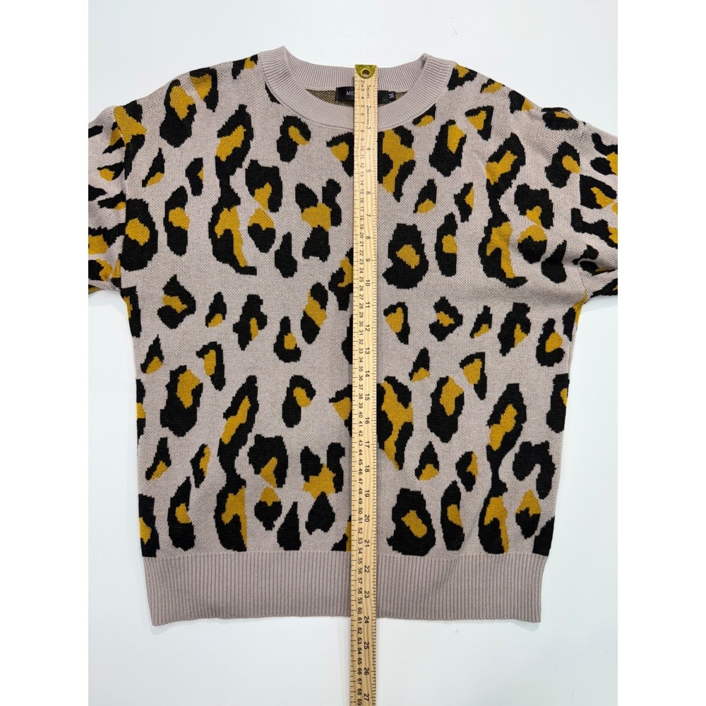 Leopard Print Crew Neck Long Sleeve Sweater Top Beige Yellow Black Size Medium - Picture 10 of 10